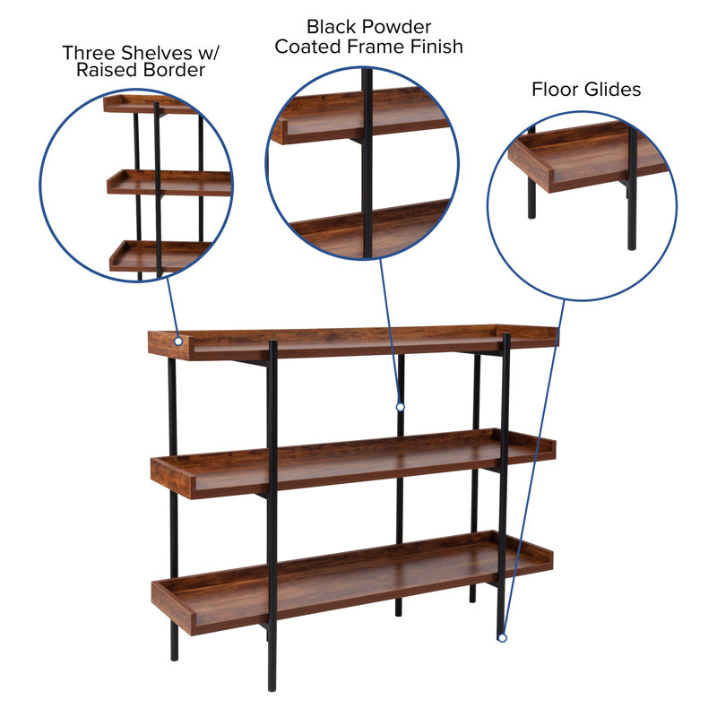 Gracie Oaks Ohlson Rustic Wood Grain Open-Style 3-Shelf Display